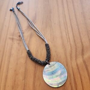 Lia Sophia Mother Of Pearl Shell Pendant Adjustable Cord Necklace